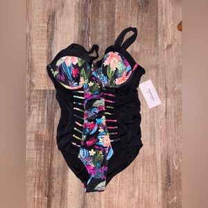 NWT Swimsuits For All Black Tropical Floral One Piece